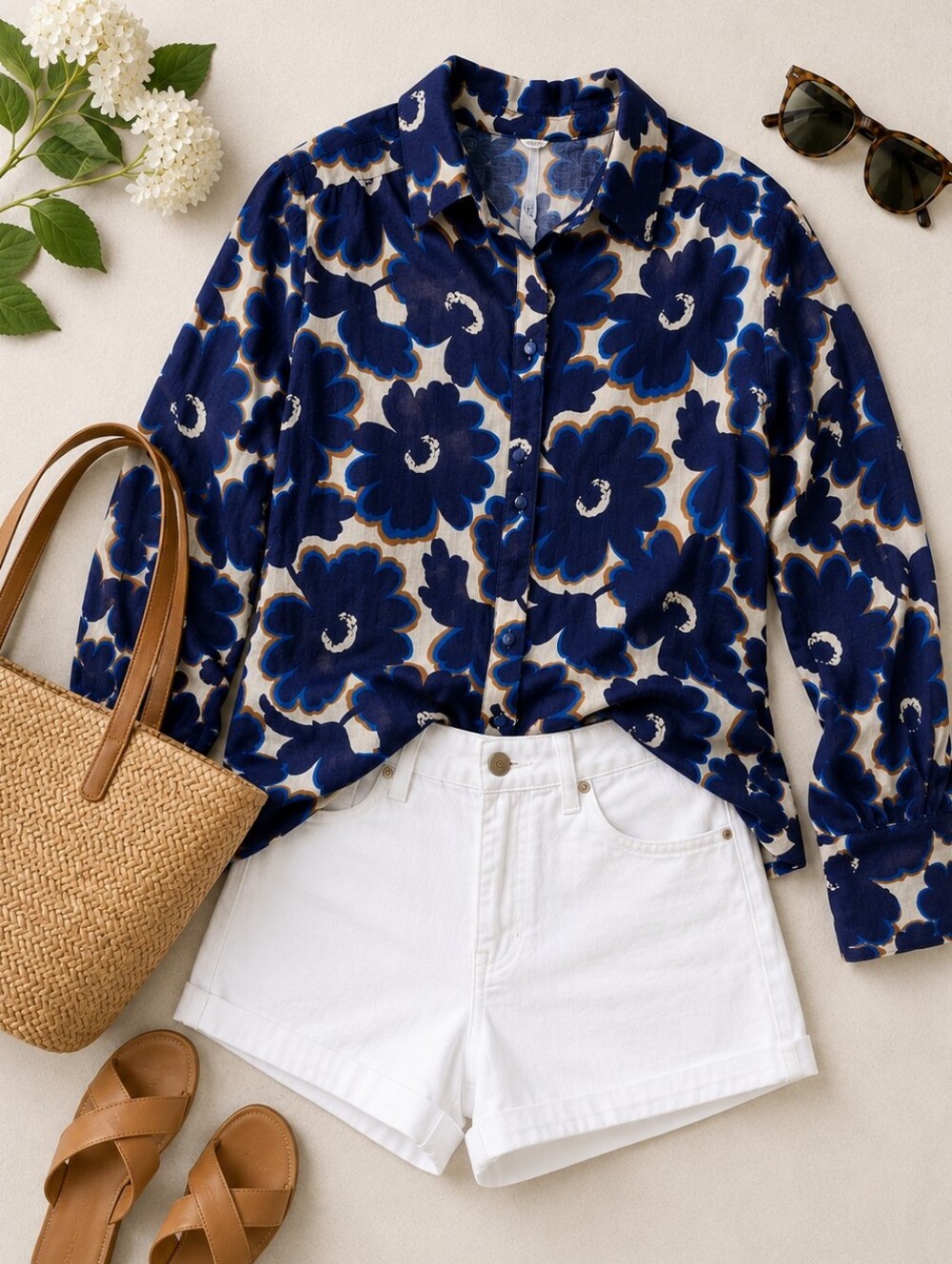 Floral Button Front Blouse Women's Long Sleeve Boho Cottagecore Coastal Chic